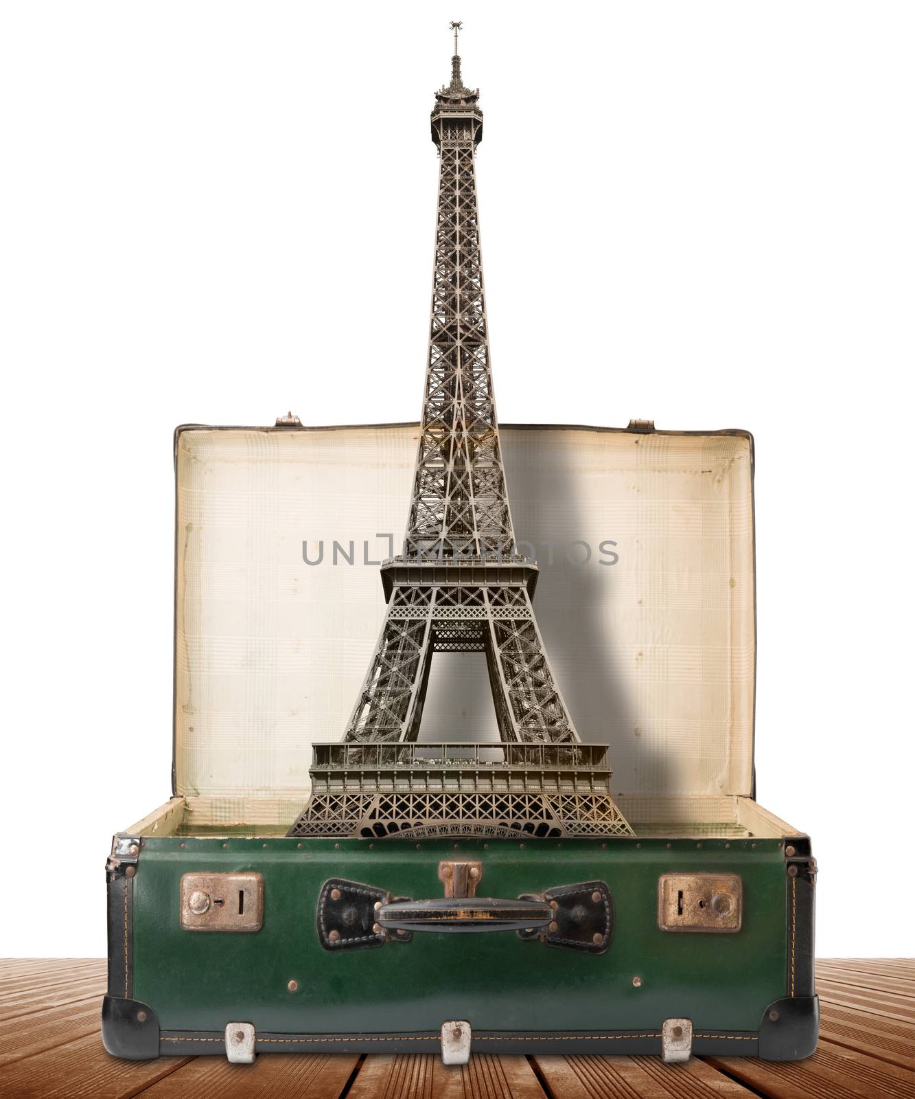 the Eiffel Tower in a suitcase
