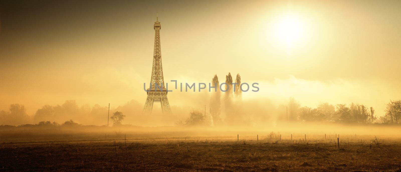original country rural landscape with Eiffel Tower by photobeps