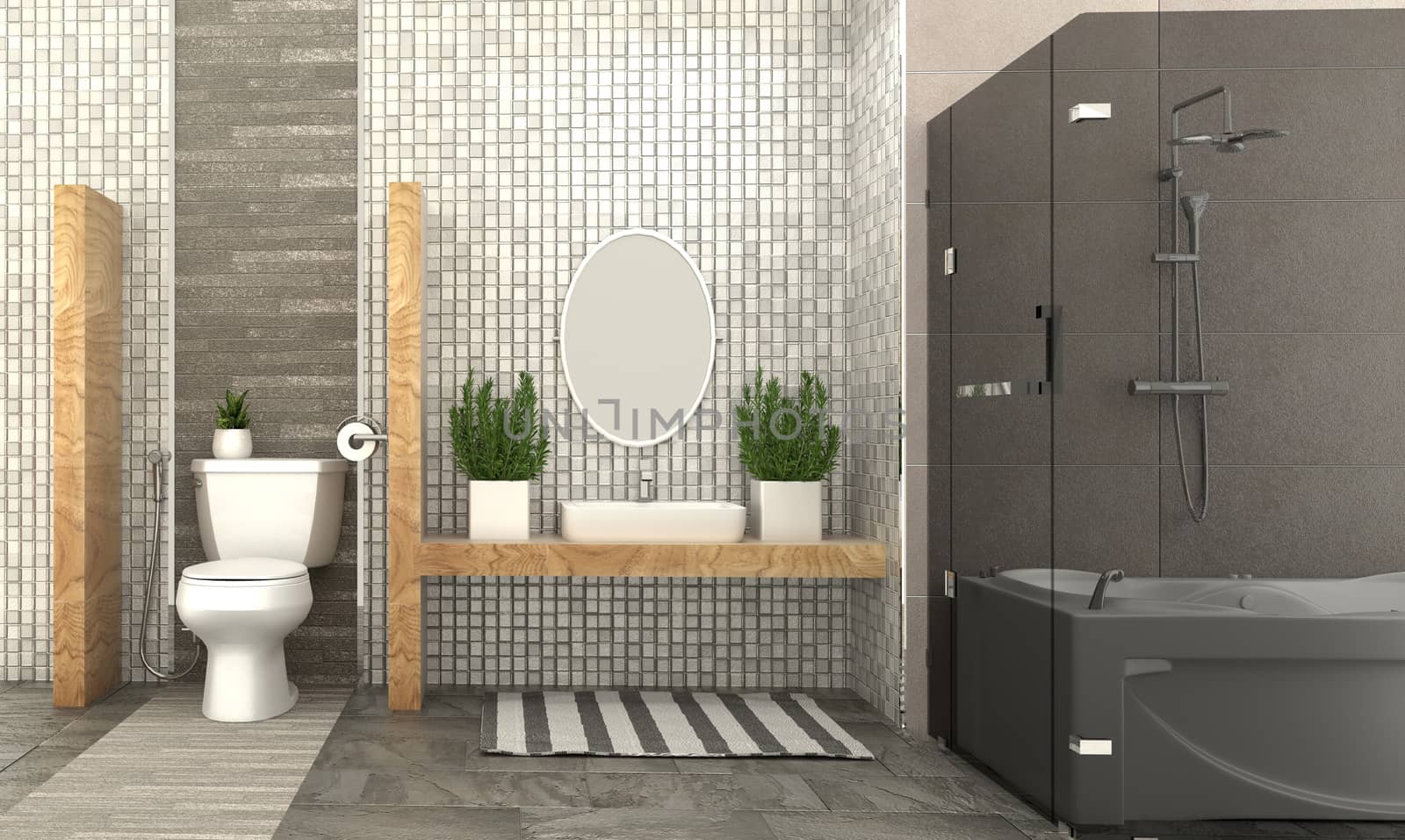 Bath room interior design - modern style. 3d rendering