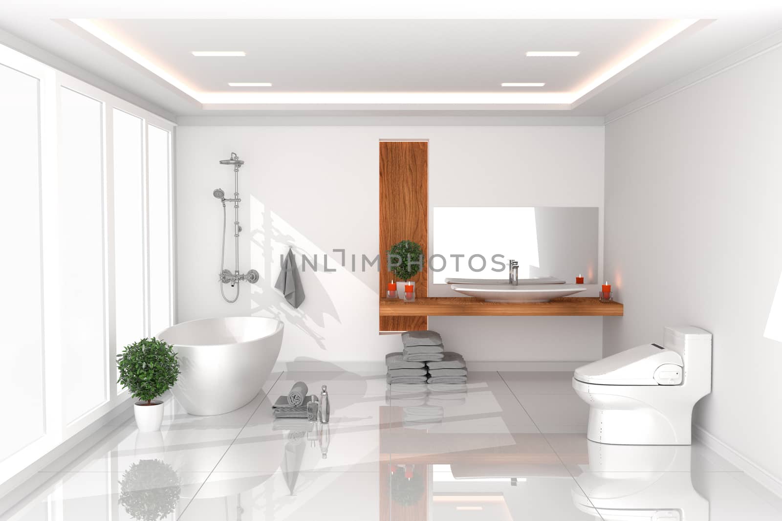 Bath room Interior - white empty room concept - modern style, bathroom, new room modern design. 3D rendering