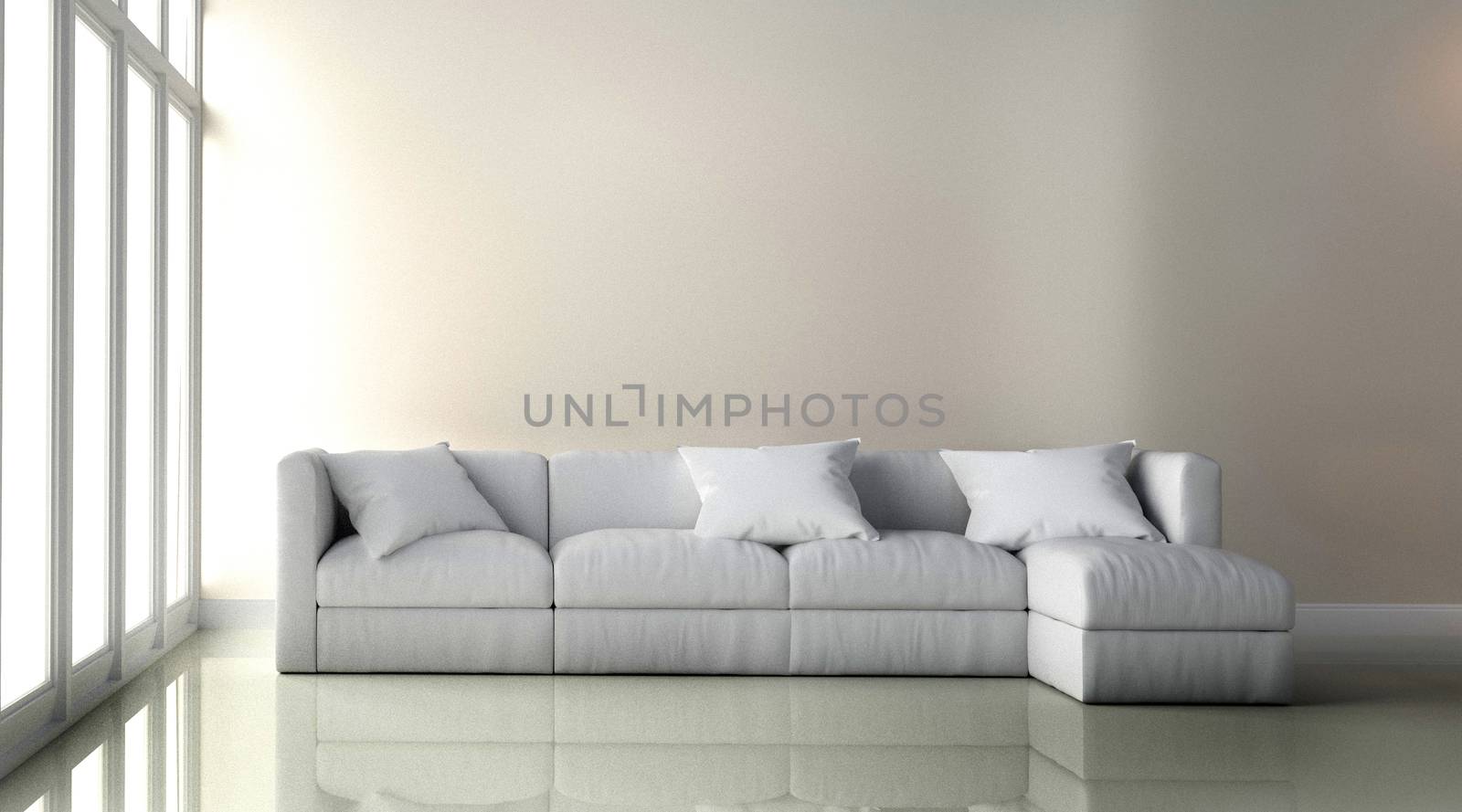 white Leather Chair - Room interior on white wall background. 3D rendering