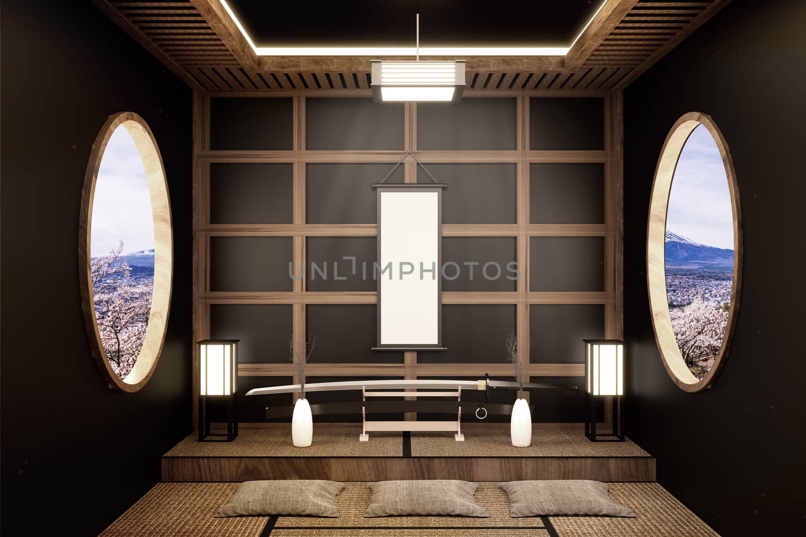 Japanese Room Design Zen style. 3D rendering