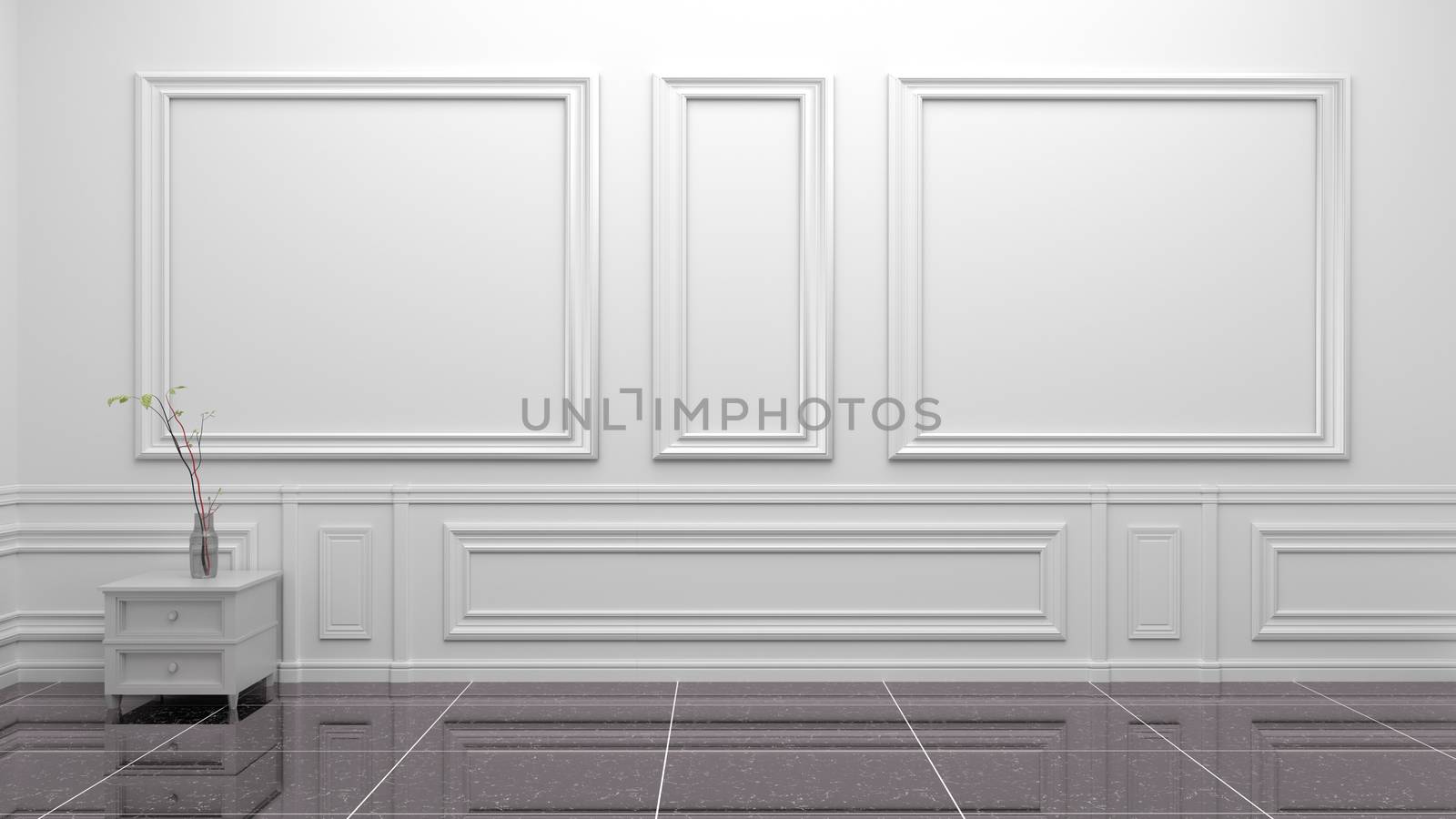 Empty white luxury room interior. 3d rendering