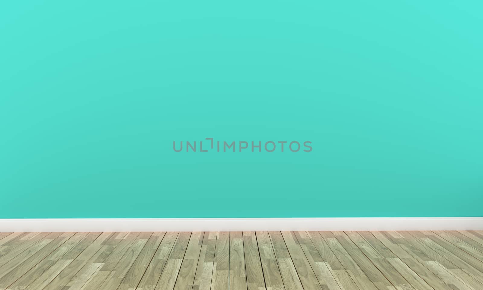 Mint wall background and wooden floor on empty room. 3D rendering