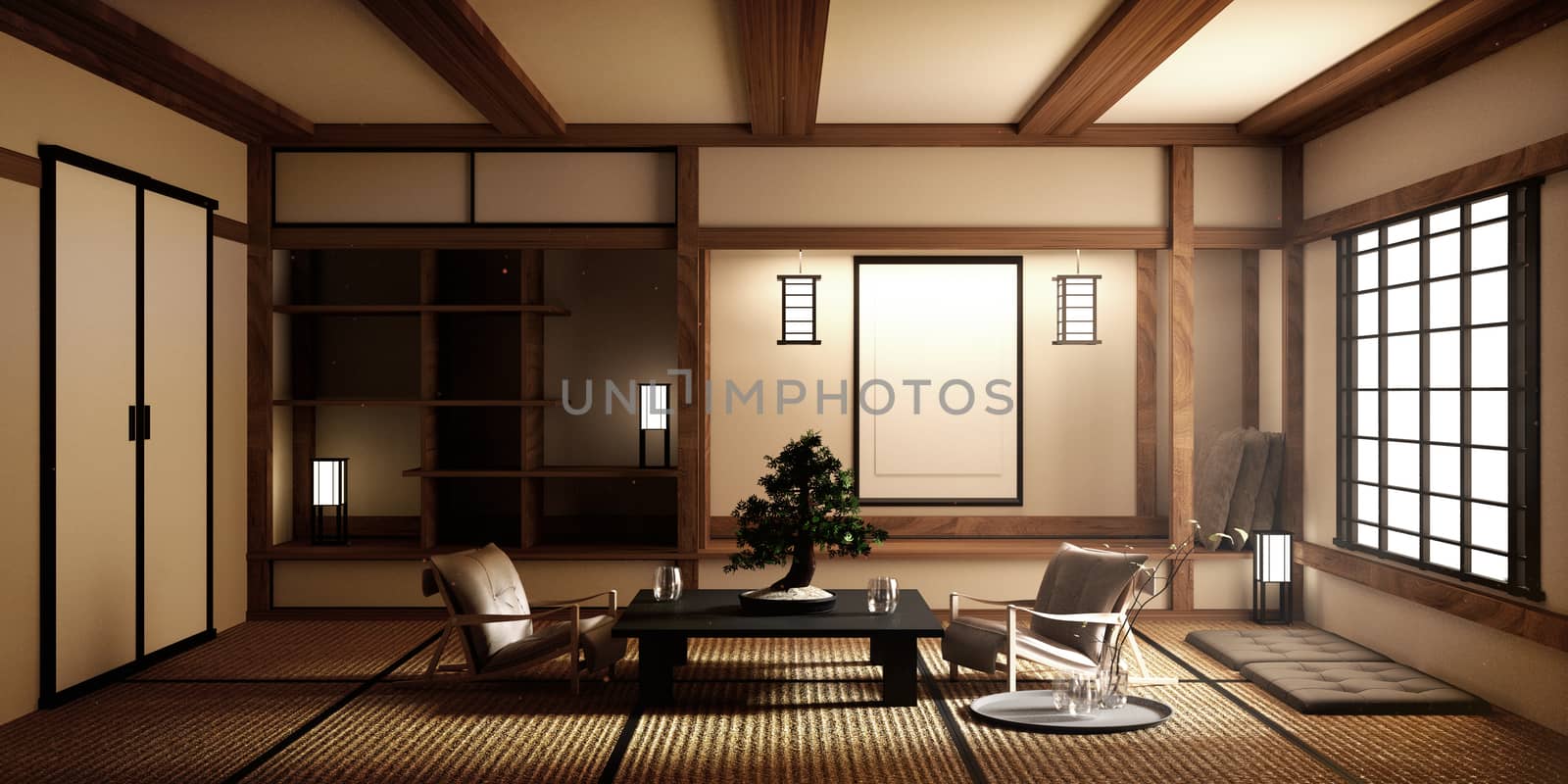 mock up, Japanese empty room tatami mat Designing the most beautiful. 3D rendering