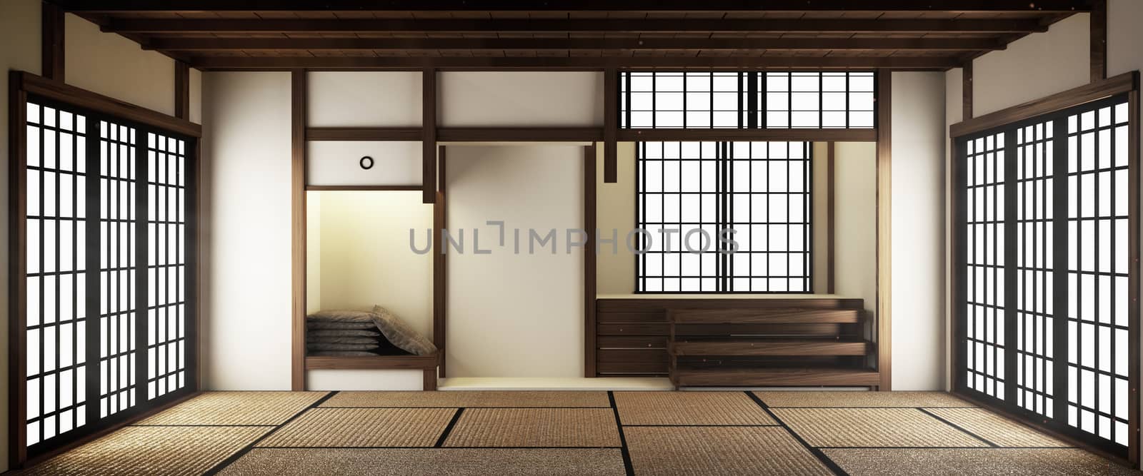Interior Luxury modern Japanese style Living room mock up, Designing the most beautiful. 3D rendering