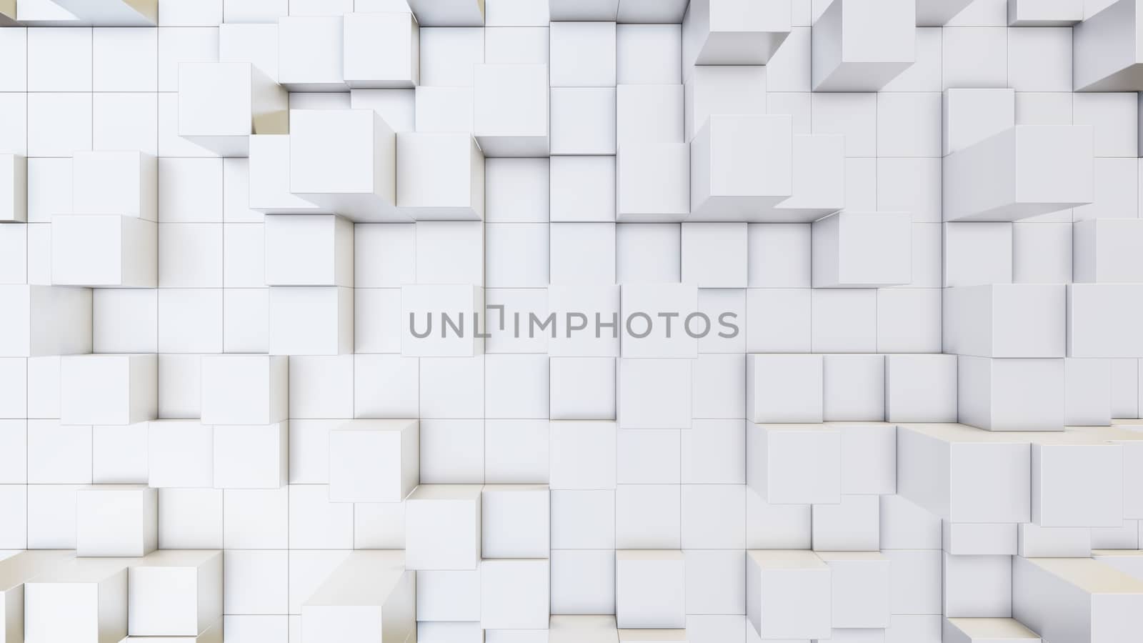 Abstract 3D illustration of white cubes background. Random displacement. Good background