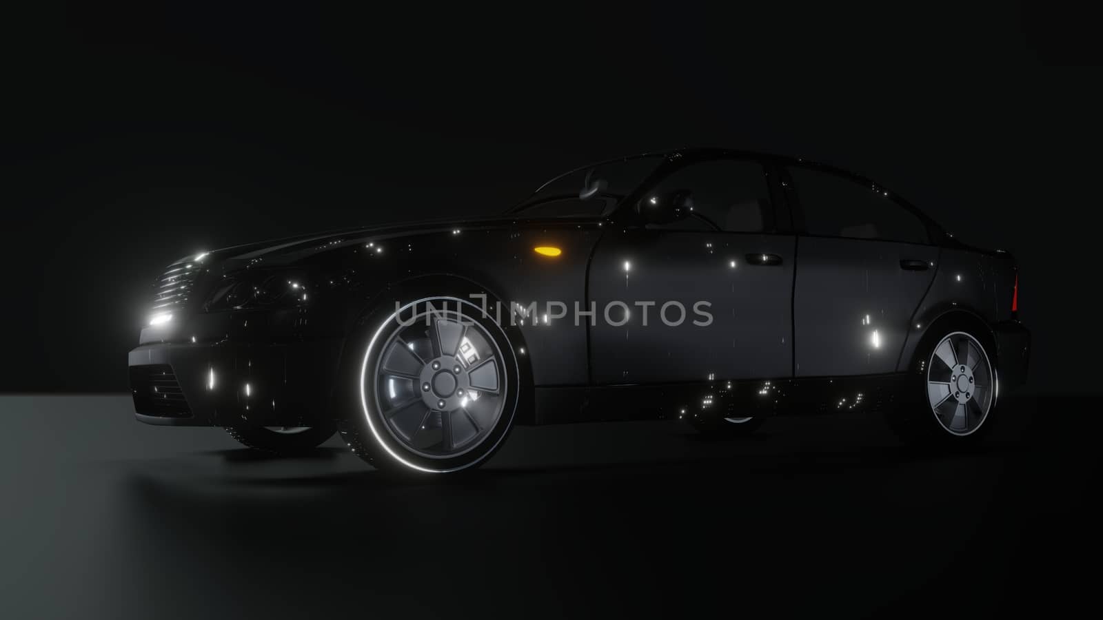 Black Brandless Car on Dark Background. 3D illustration by cherezoff