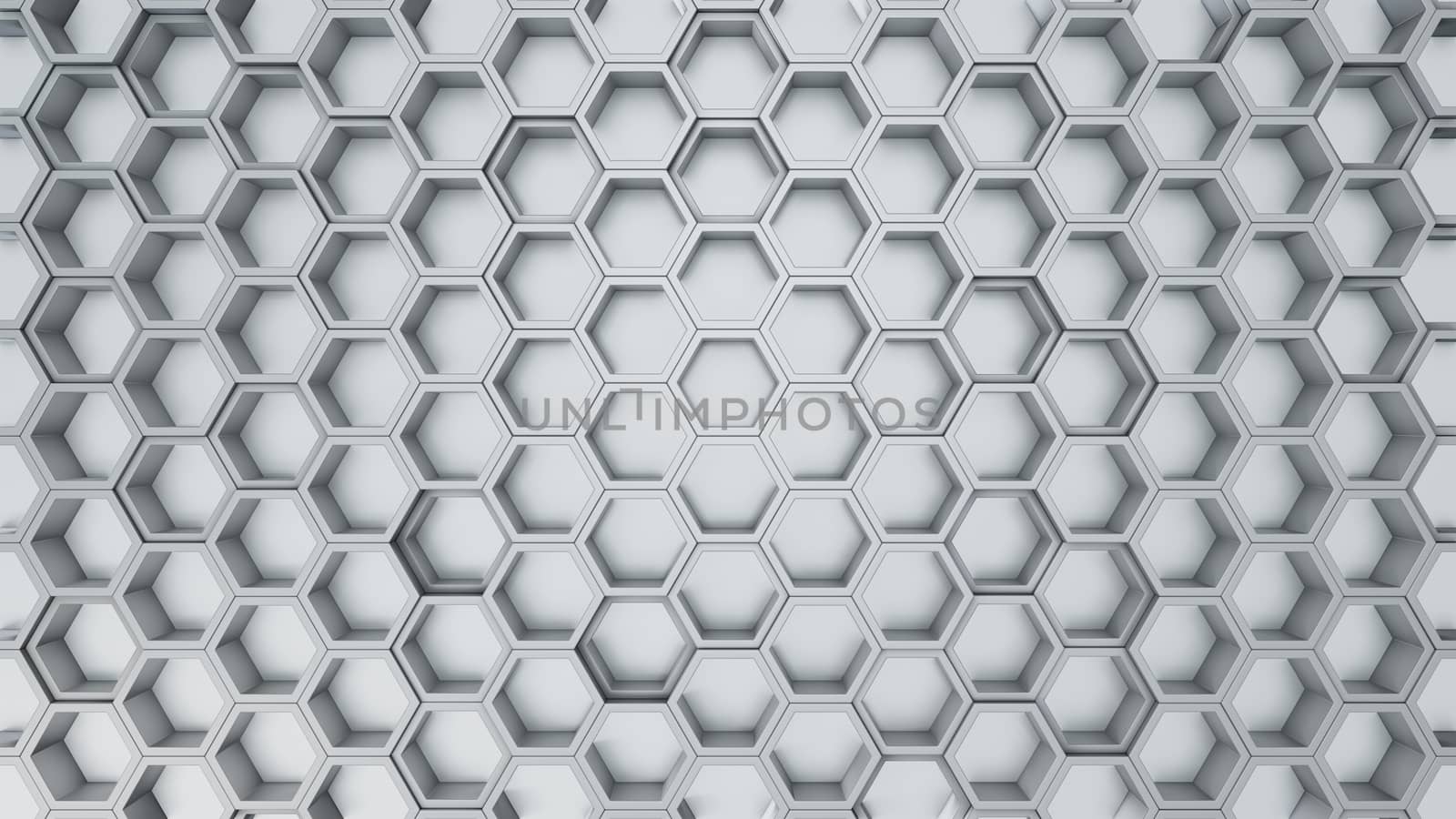 Abstract 3D illustration of hexagons background. Random displacement. Good background