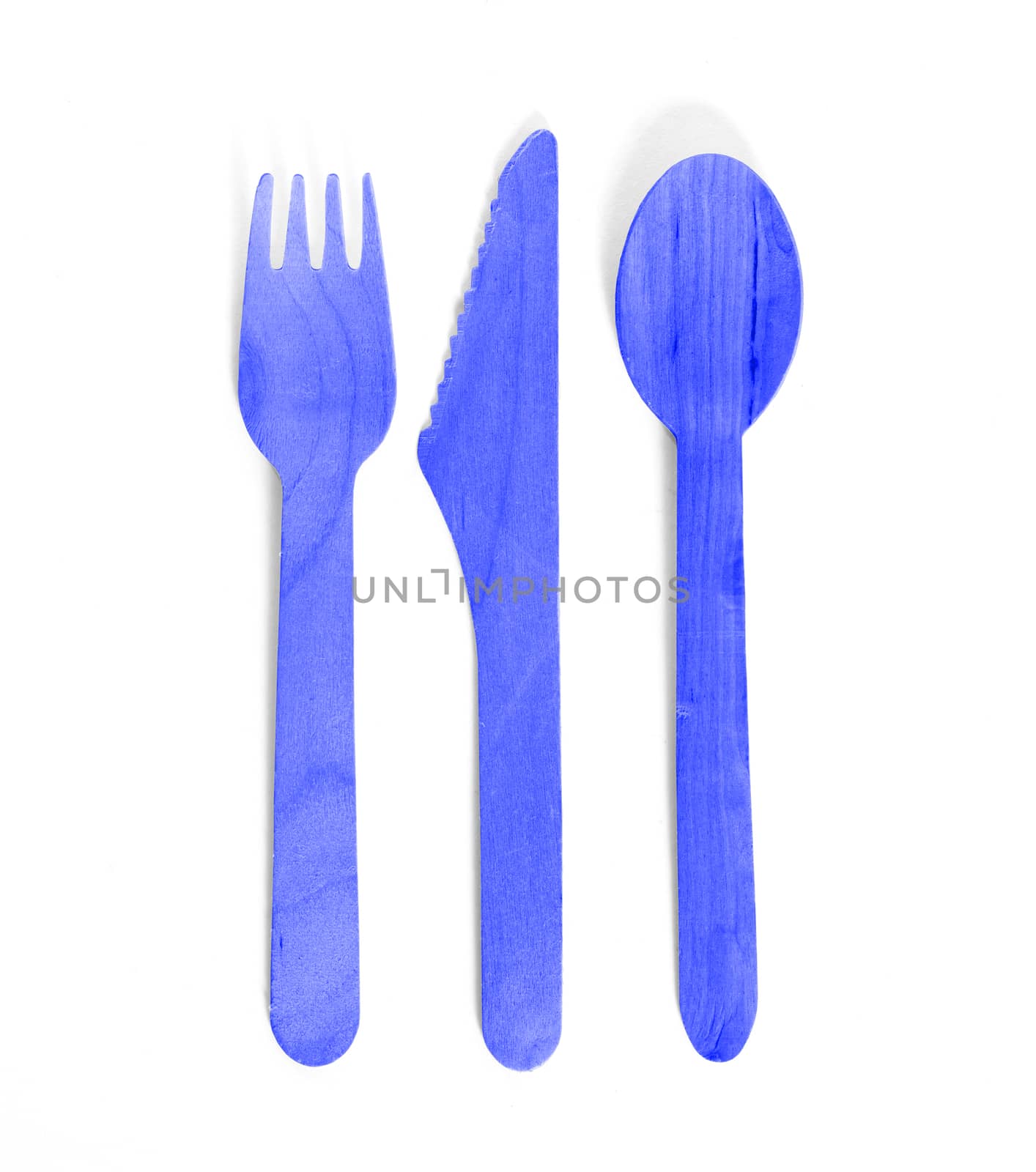 Eco friendly wooden cutlery - Plastic free concept - Isolated - Blue