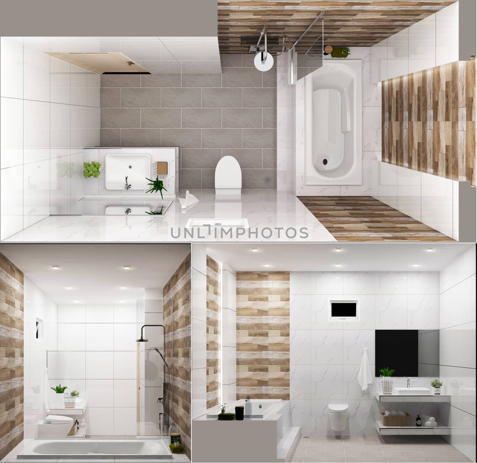 room interior design toilet room modern style.3D rendering