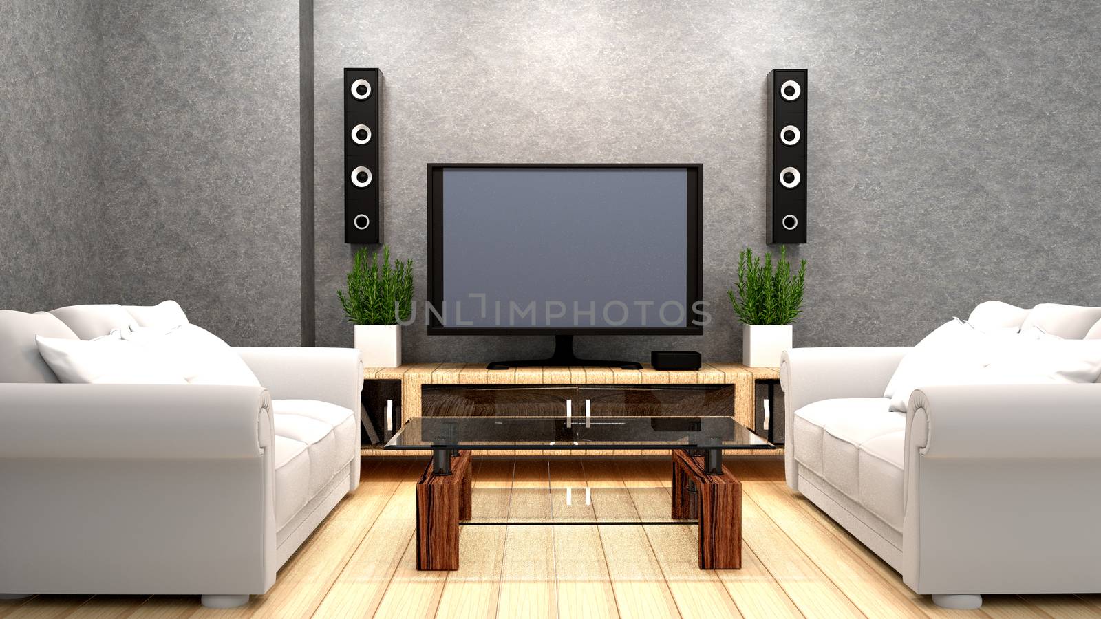 Karaoke room Modern red style with Tv and Loudspeaker. 3D render by Minny0012011@hotmail.com