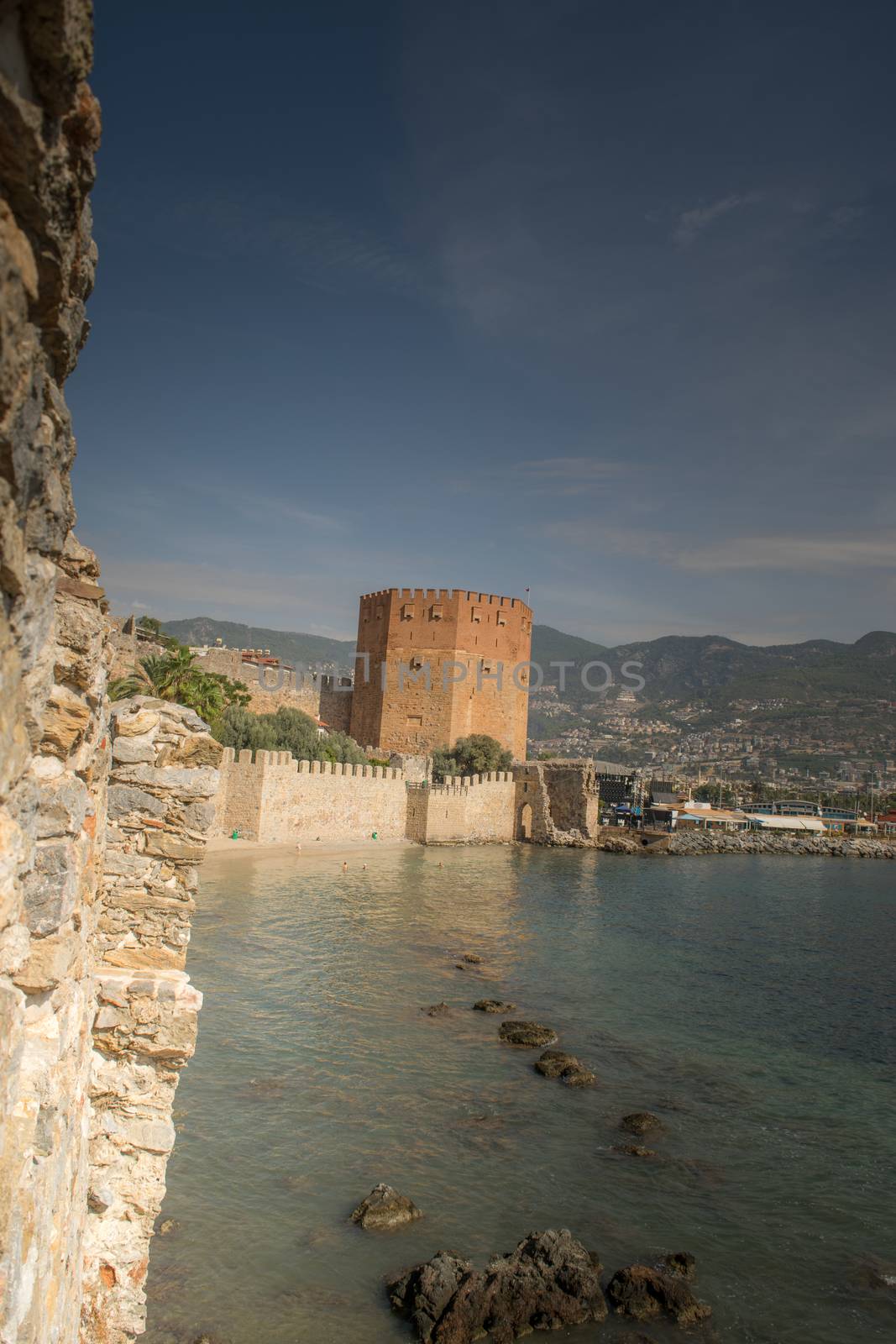 Landscape of ancient shipyard near of Kizil Kule tower - Alanya peninsula, Turkey