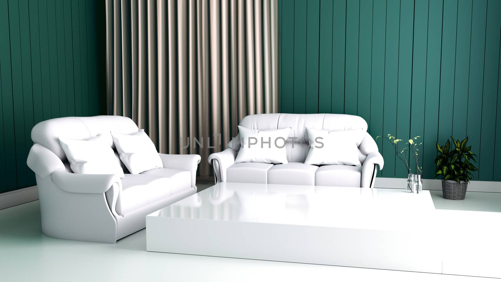 Modern interior of Living room and Soft Sofa on wall dark,3d rendering