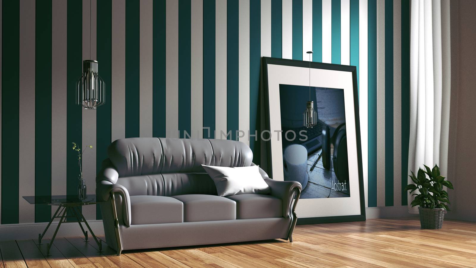modern room interior with mint room. 3D rendering