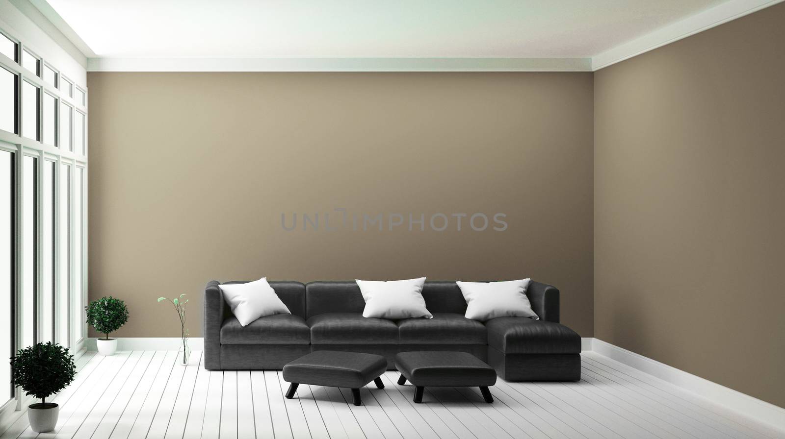 Design concept black sofa on brown wall modern interior .3d rend by Minny0012011@hotmail.com