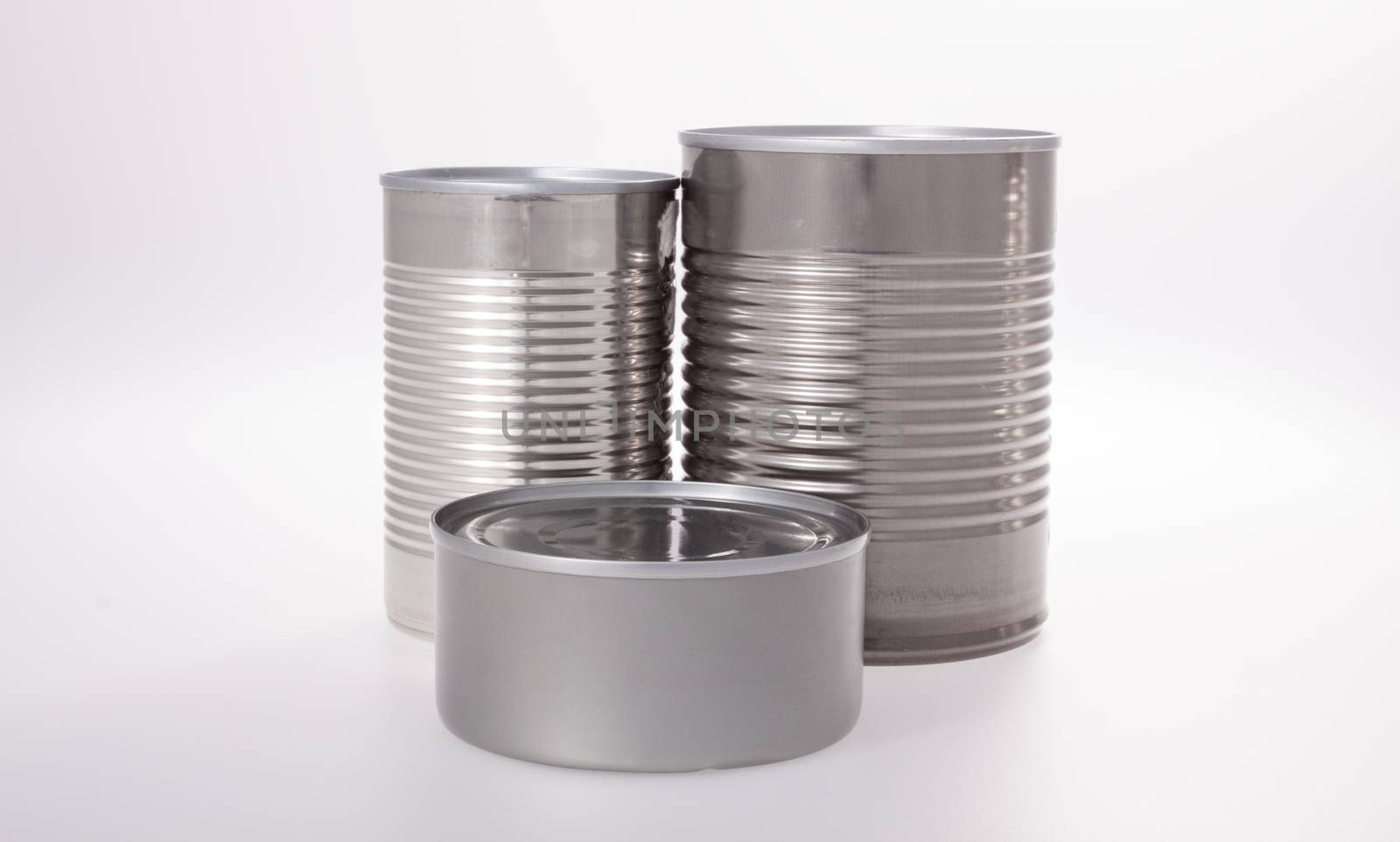 Aluminum shiny food can without label isolated on white