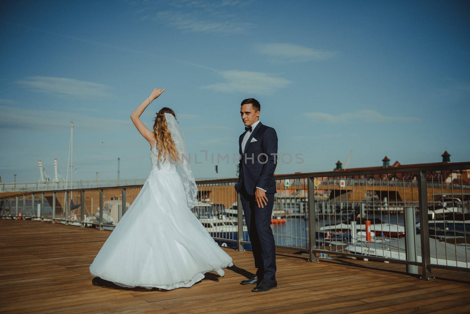Bride and groom at a photo session in the nature.