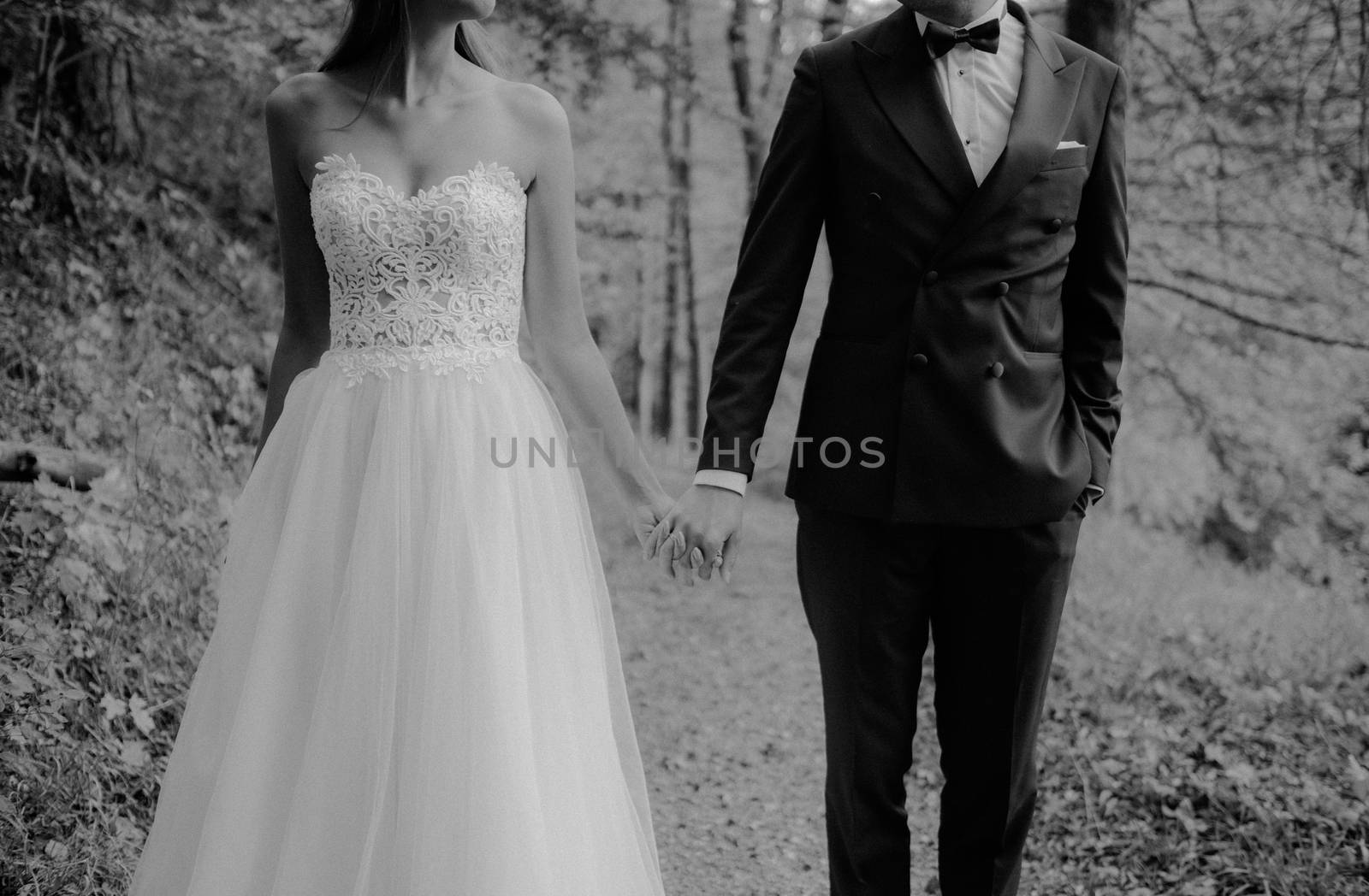 Bride and groom at a photo session in the nature.