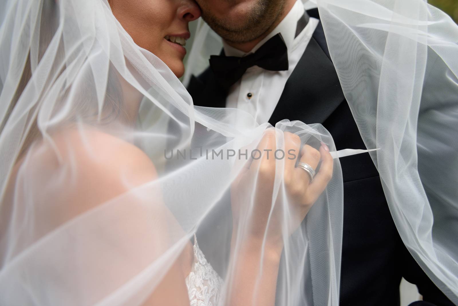 Bride and groom at a photo session in the nature.