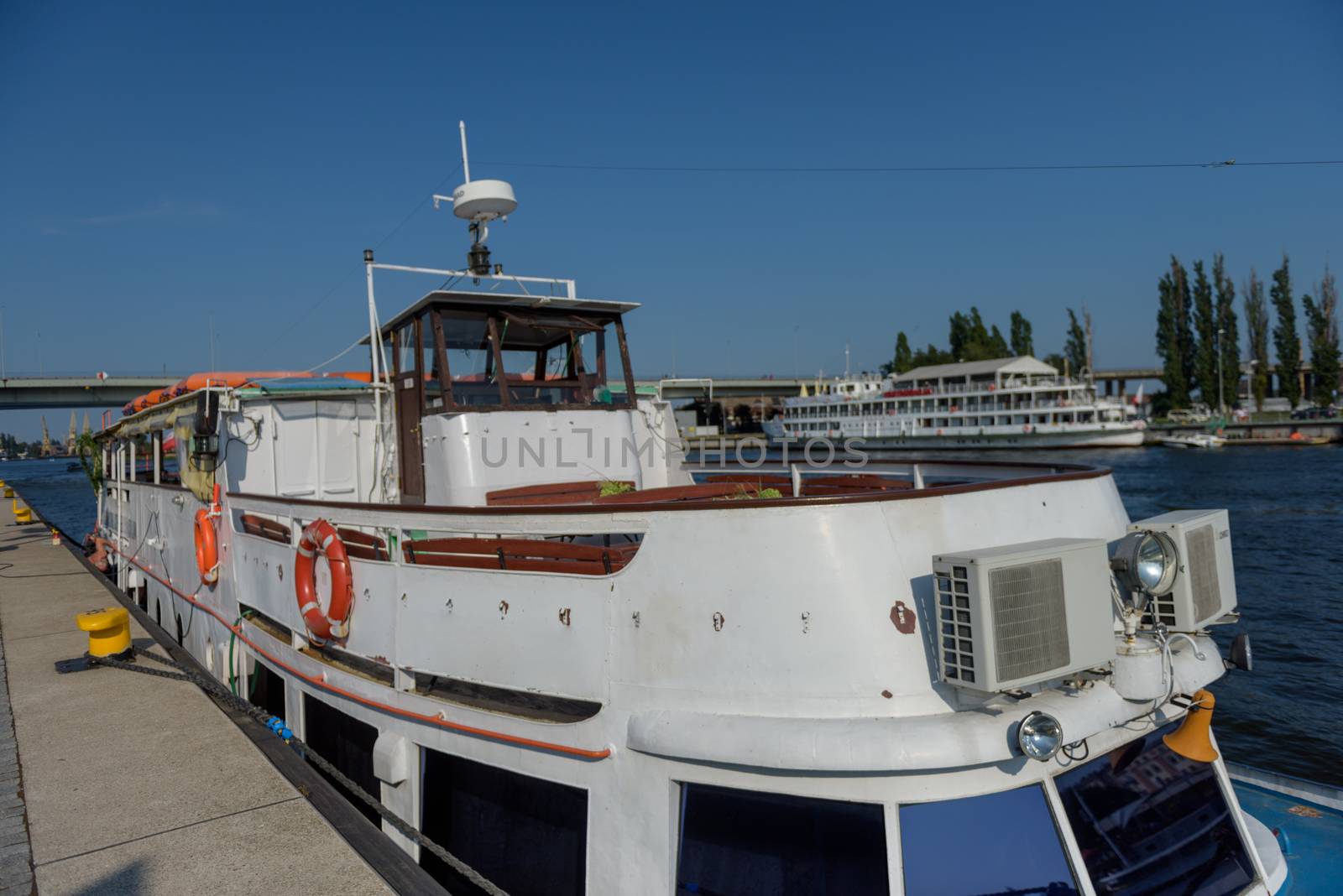 Wedding guests are sailing on a cruise ship on Odra river. Szczecin, Poland