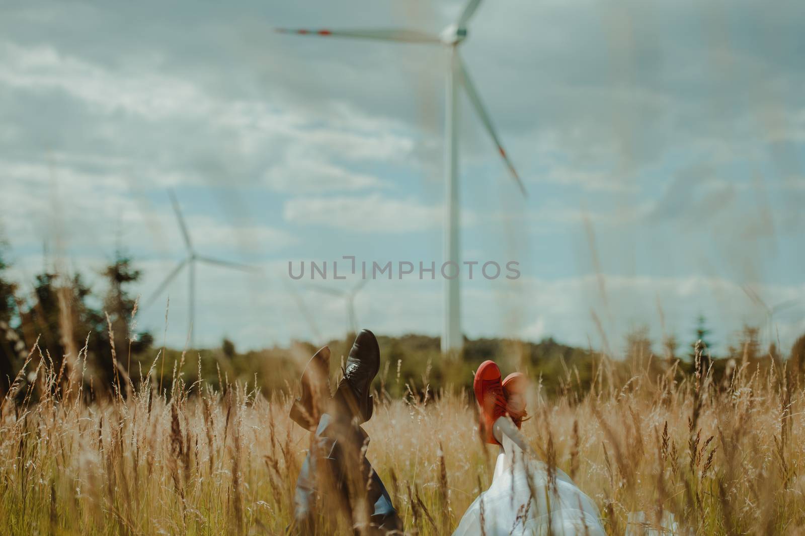 Bride and groom at a photo session in the nature.