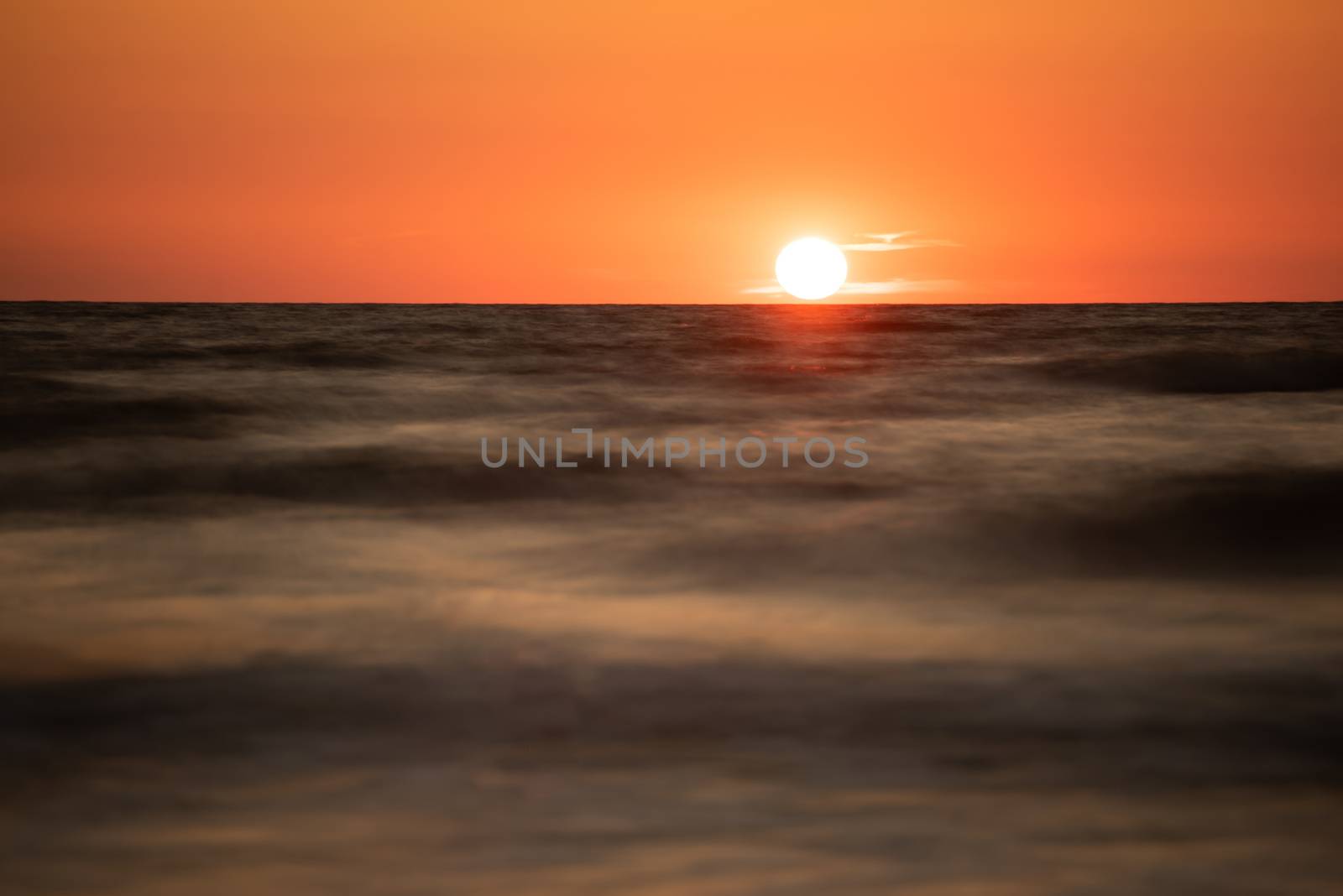 A photograph of wooden breakwater and seagulls at sunset on the Baltic Sea