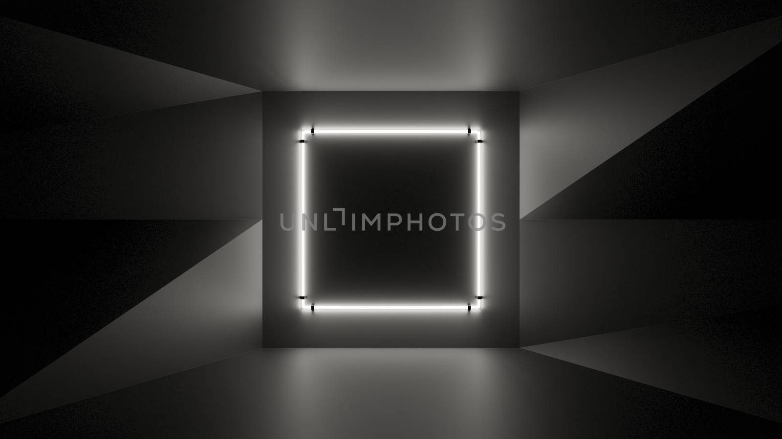 Abstract geometry lit by a neon white square lamp by cherezoff