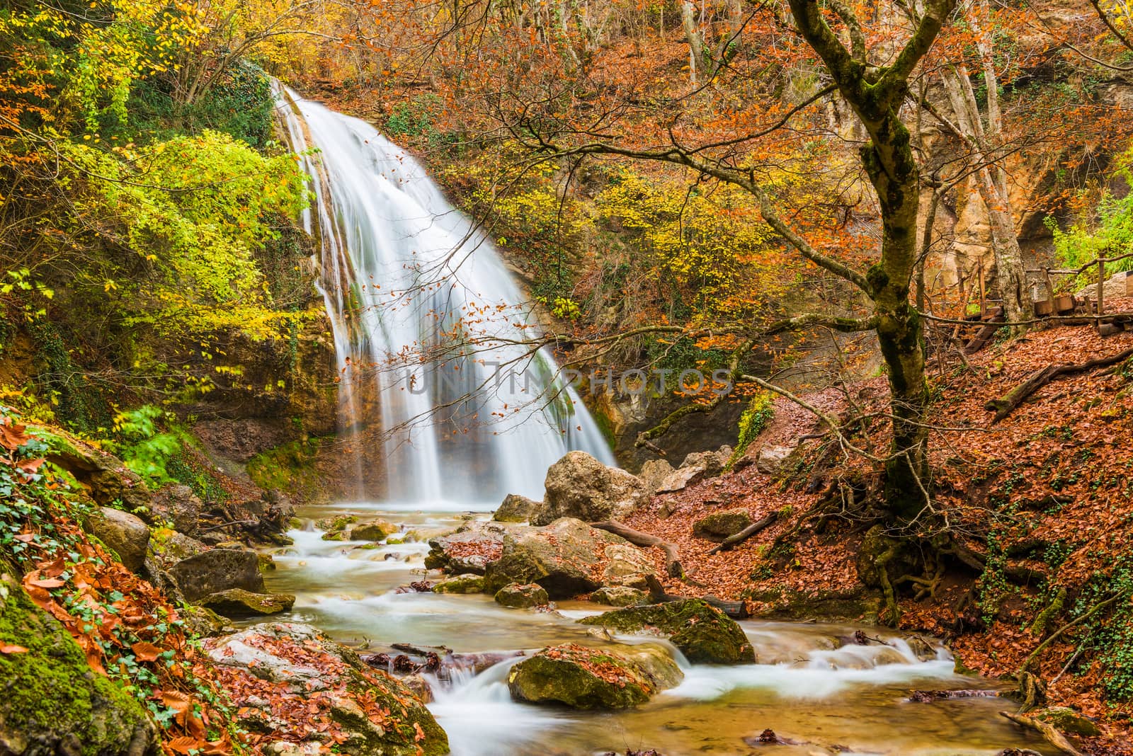 Horizontal photo of Jur-Jur waterfall in the mountains in autumn by kosmsos111