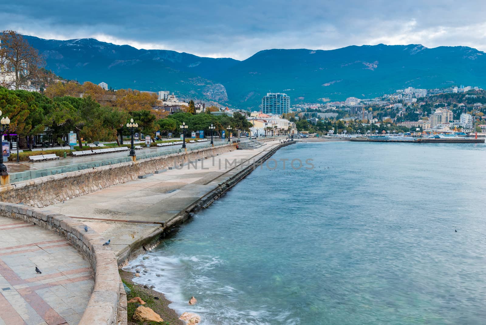 View of the city of Yalta and the embankment of the sea, the mou by kosmsos111