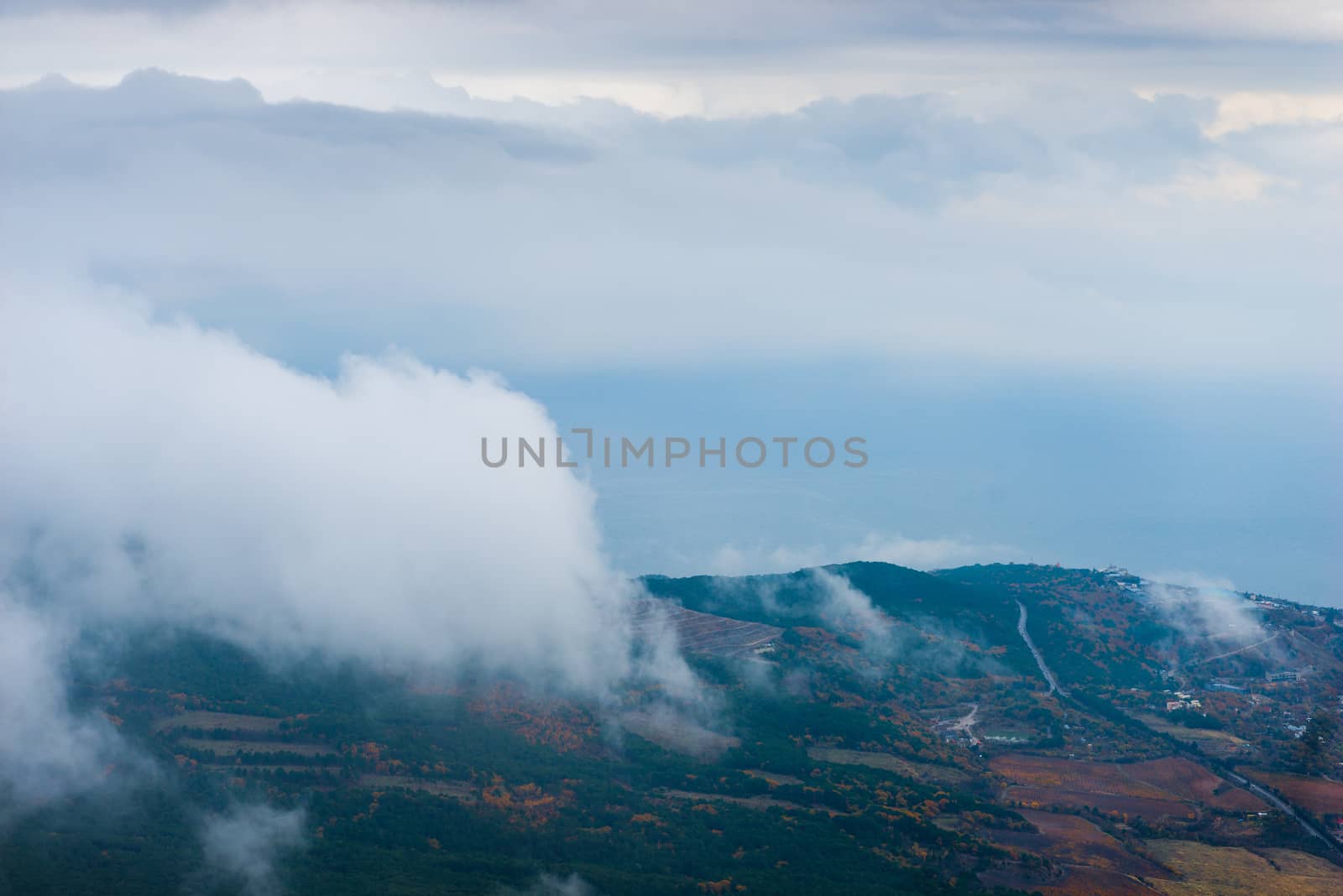 the valley and the sea under the clouds, the view from the height