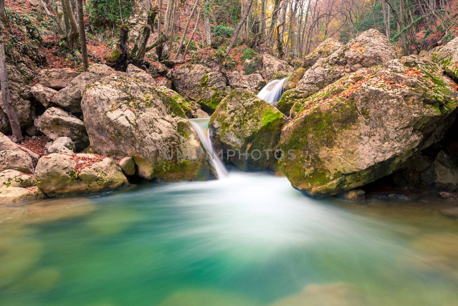 beautiful nature - flowing water between stones in the mountains by kosmsos111