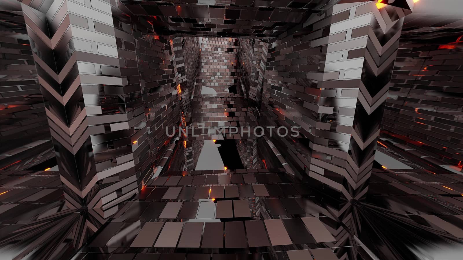 reflective fantasy dungeon tunnel corridor in middle age style and with bricks texture 3d illustration background wallpaper by tunnelmotions