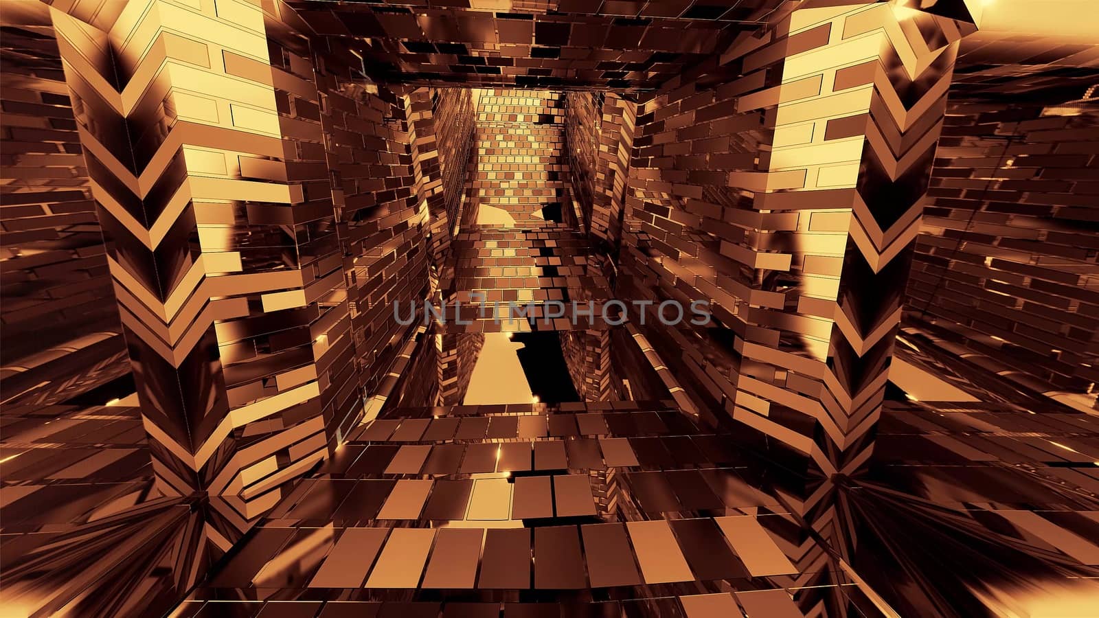 reflective fantasy dungeon tunnel corridor in middle age style and with bricks texture 3d illustration background wallpaper, antique fantasy 3d rendering room