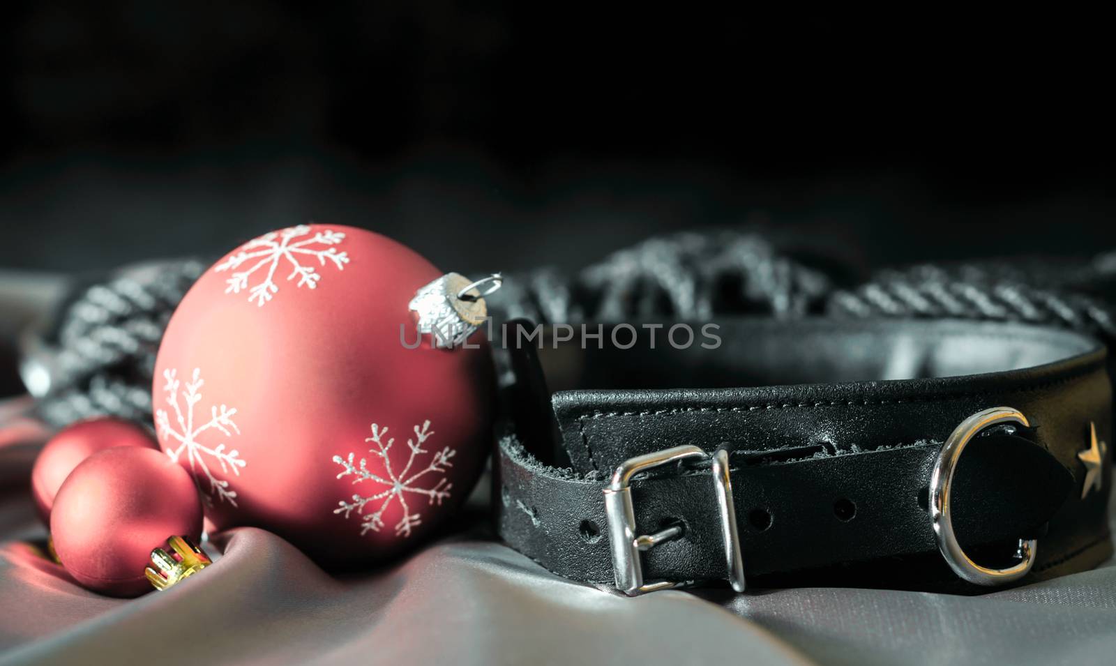 bdsm still life leather collar and christmas balls on silver fab by Gera8th