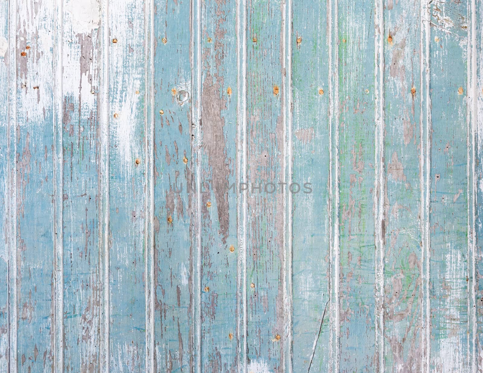 Closeup shot of an old blue wooden door texture. Wood background.