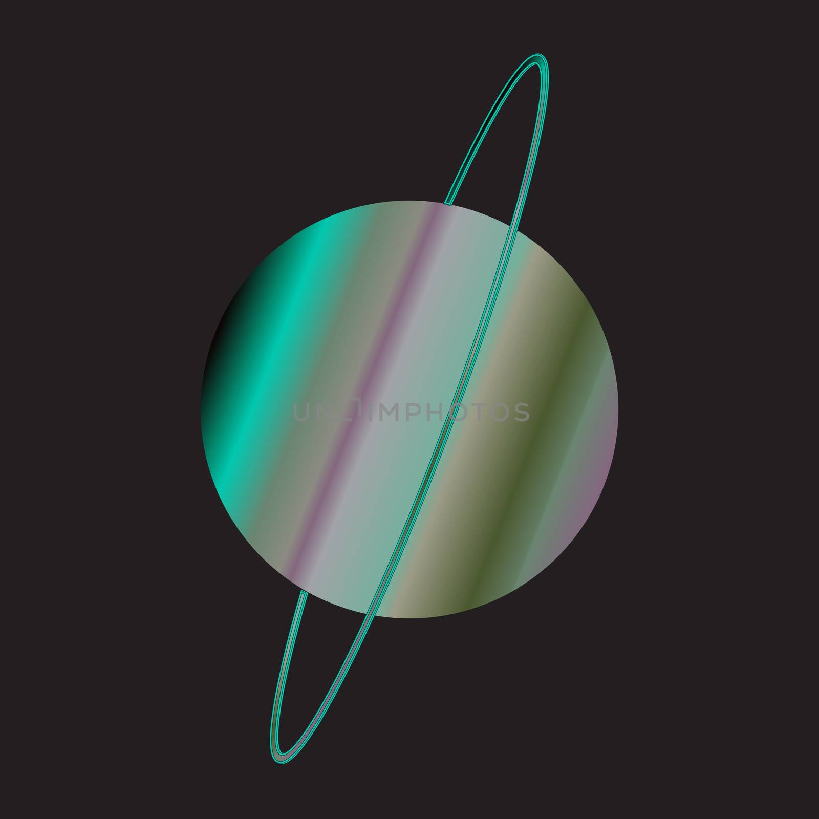 A representation of the planet Uranus with rings over a black background