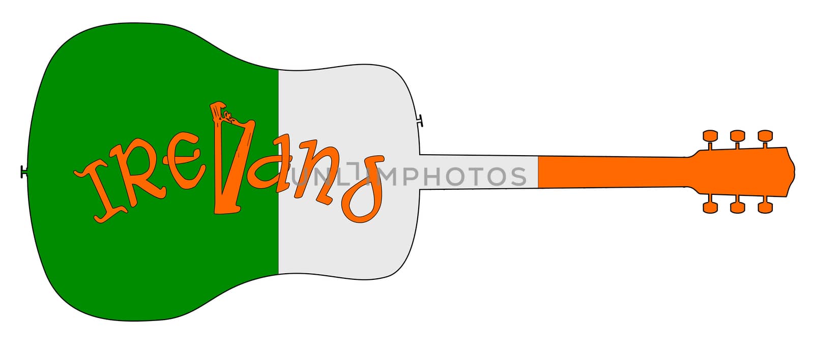 Acoustic Guitar Silhouette With Ireland National Flag by Bigalbaloo