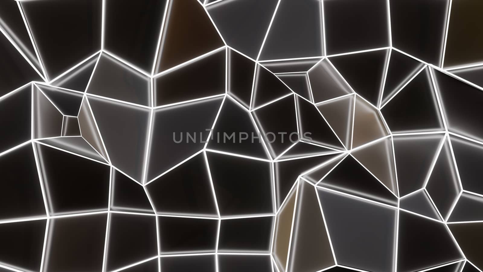 Abstract geometric dark background with luminous neon lines. 3D illustration