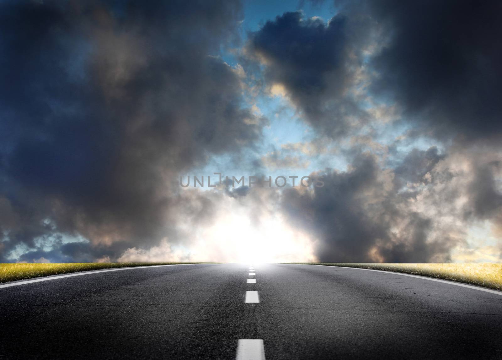 a fantastic desert road with clouds