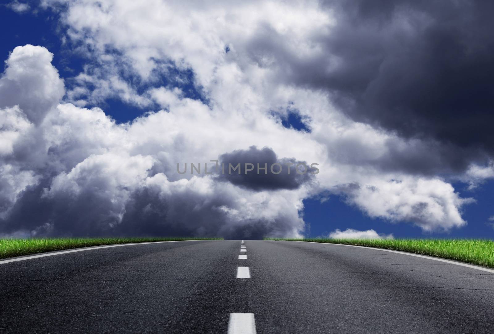a fantastic desert road with clouds