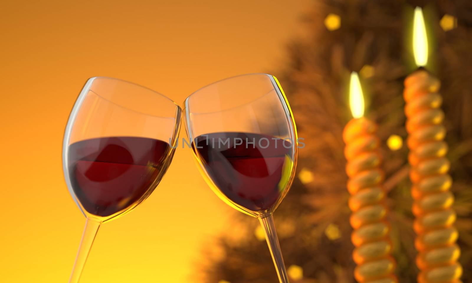 In images Two glasses of champagne with lights in the background. very shallow depth of field.