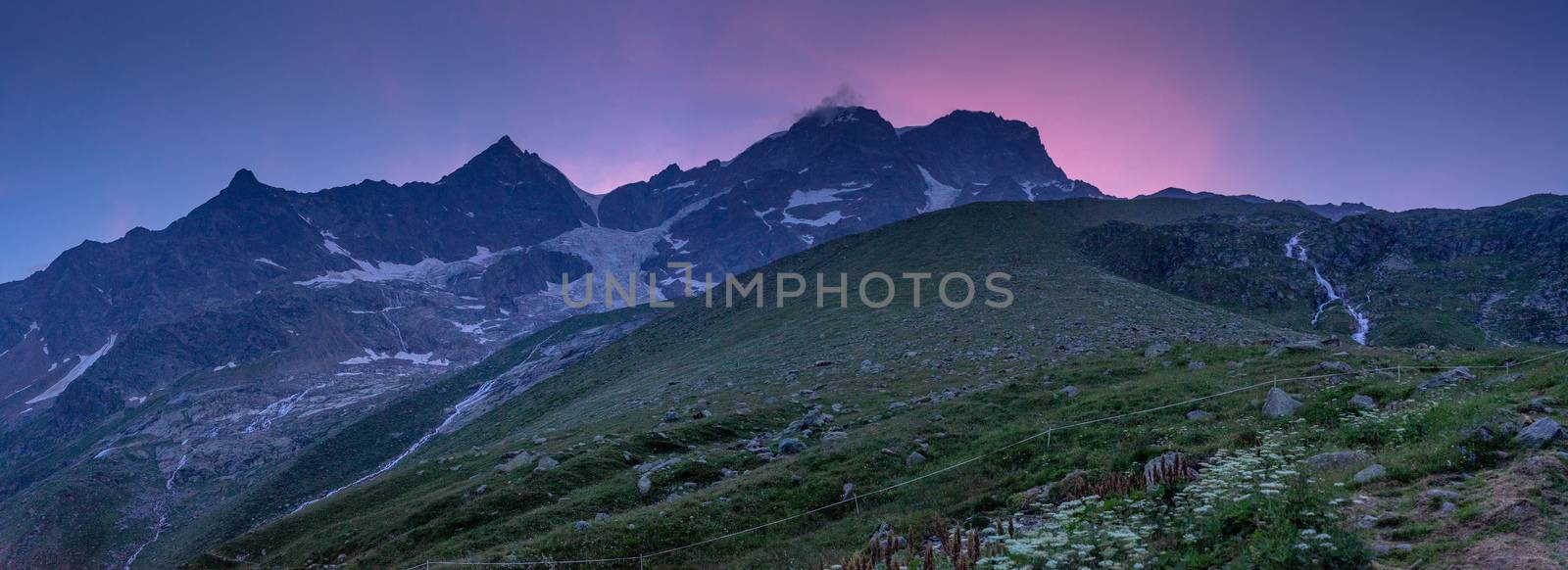Romantic evening in mountains show summits landscape