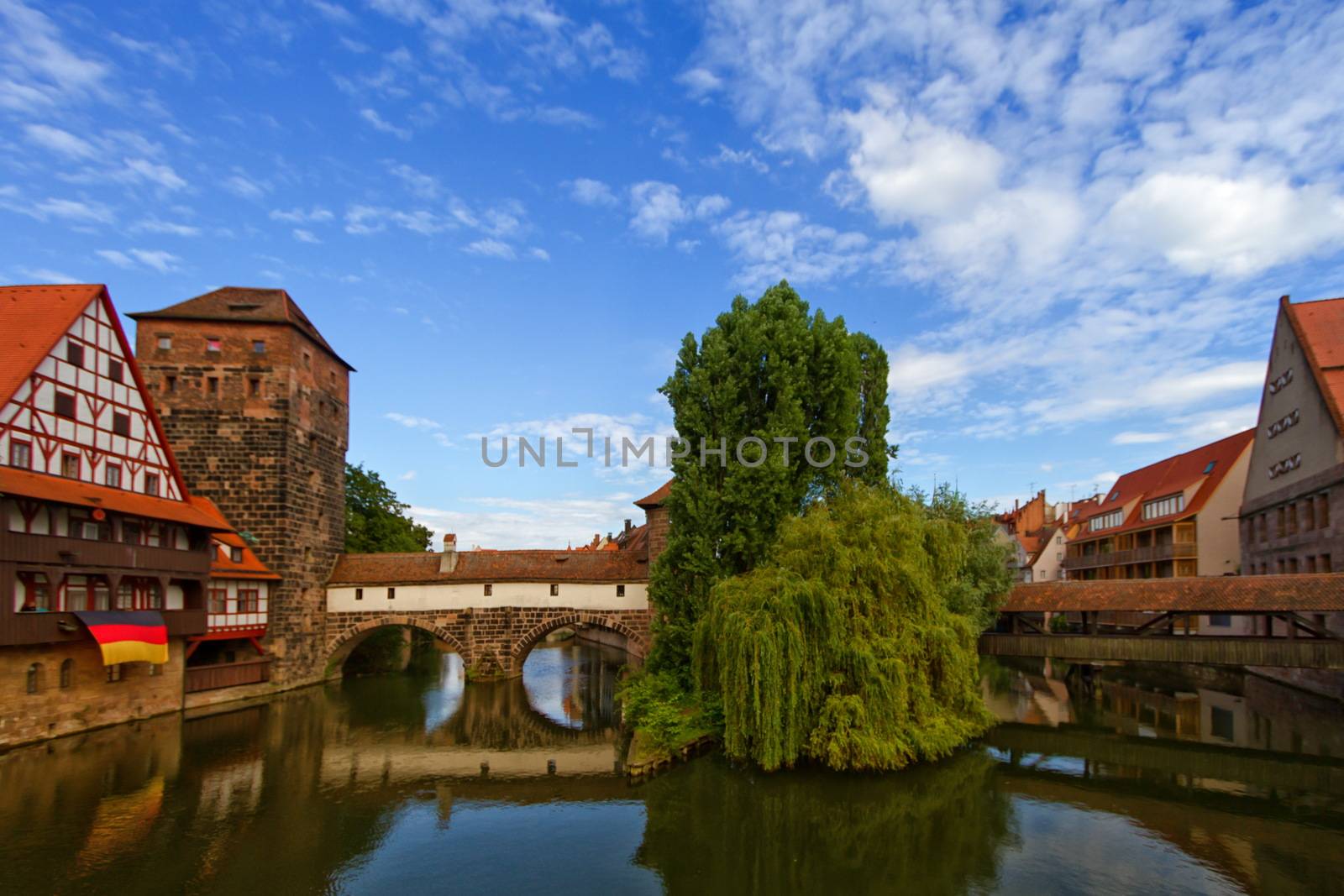 Nice view of the city of Nuremberg in Germany and sky blue
