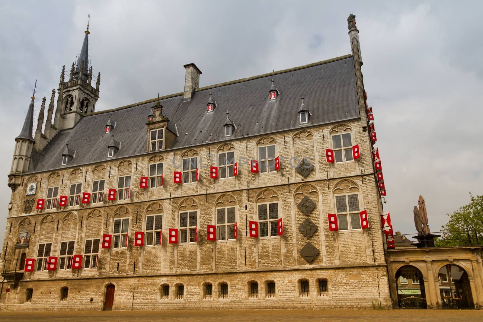 Market Square and Gouda Town Hall in the Netherlands and sky