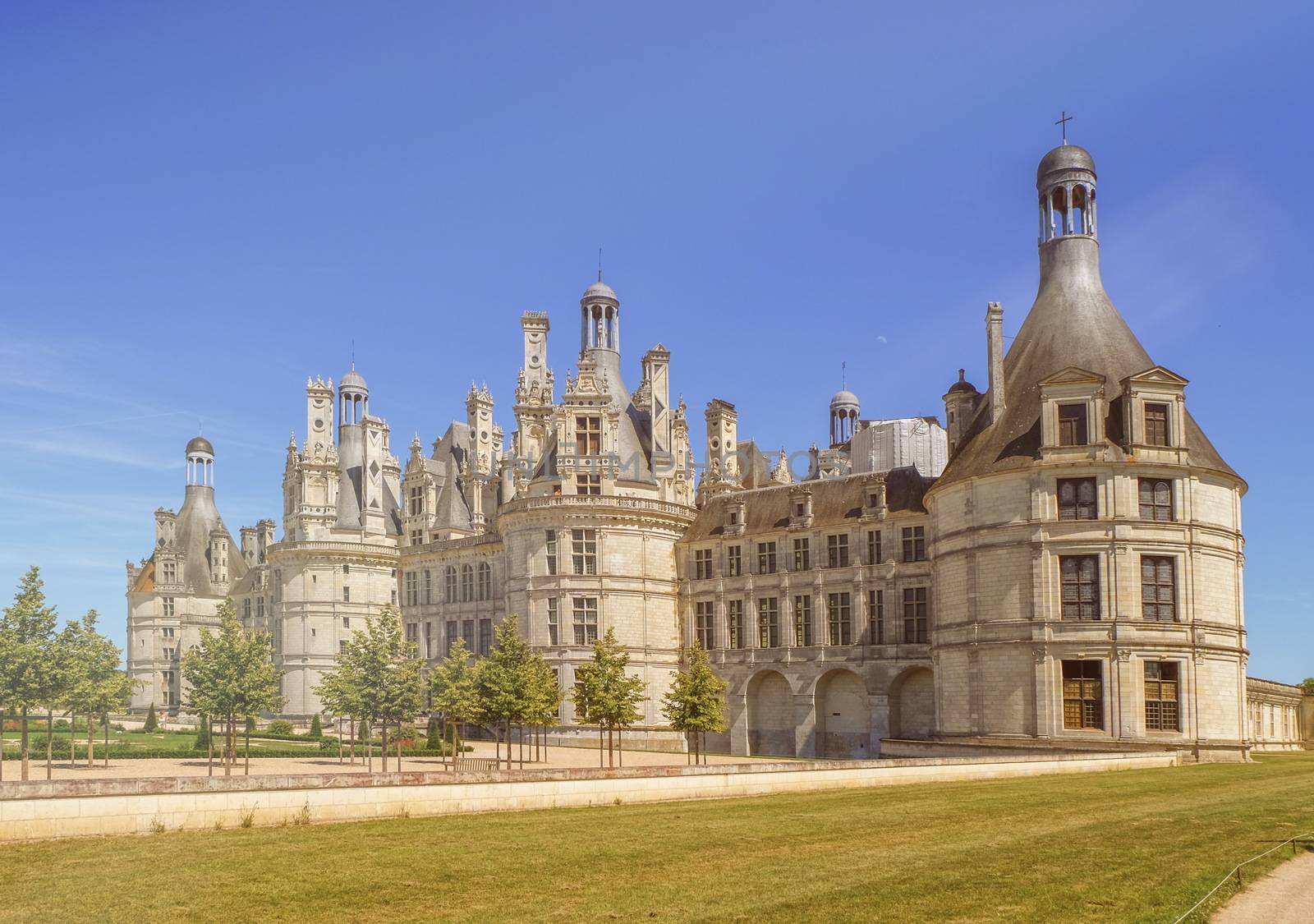 Famous Chambord castle in Loire valley by beautiful day, France