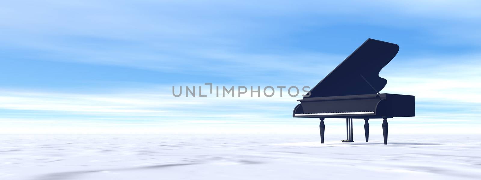 Classical black grand piano in the winter nature - 3D render by Elenaphotos21