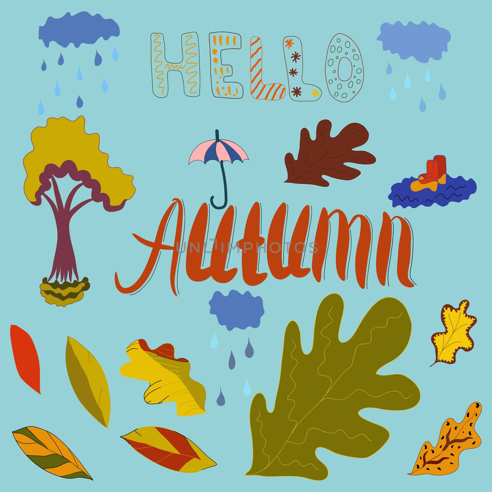 Autumn theme hand drawn elements arranged individually.  by Nata_Prando