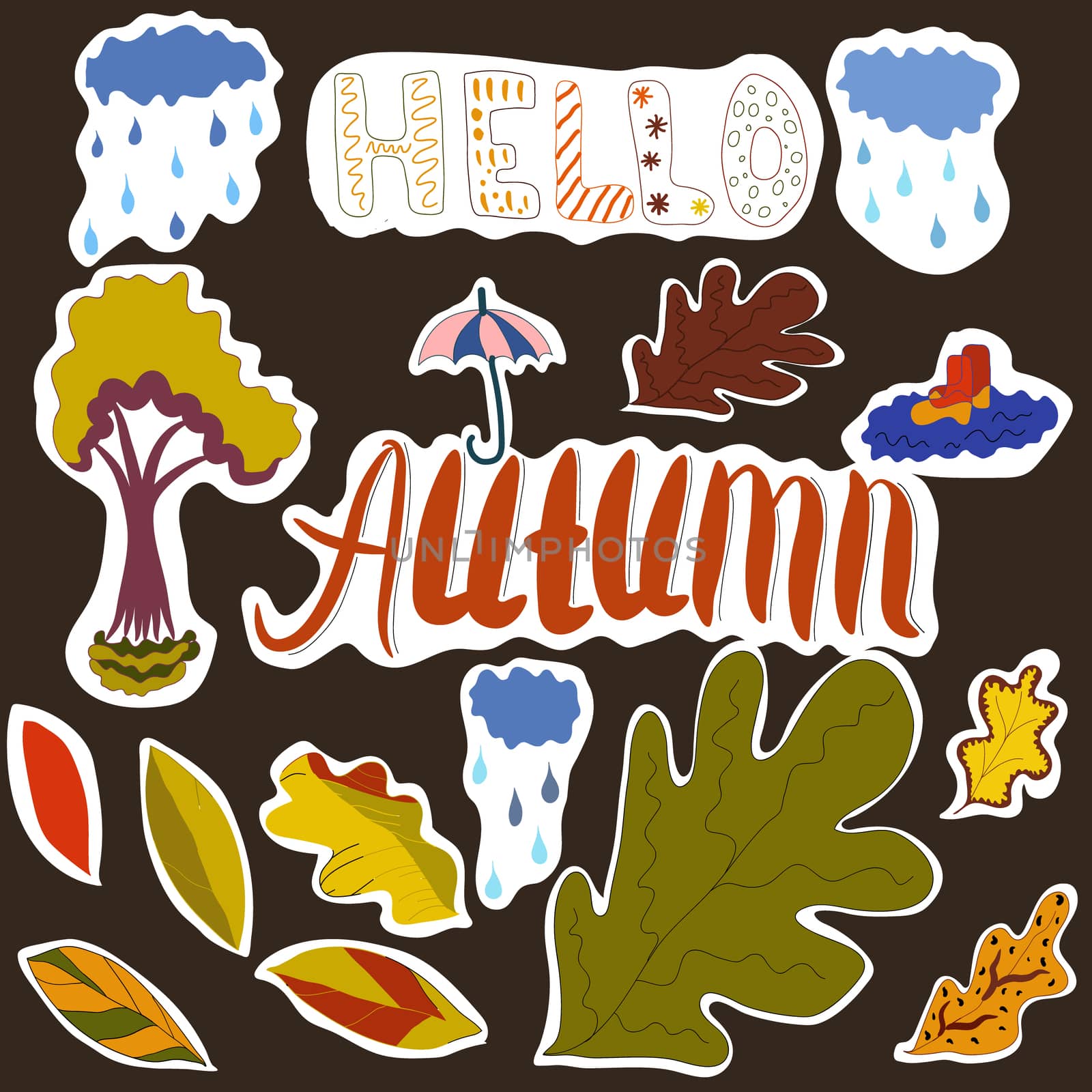 Autumn illustration, hand-drawn objects. 