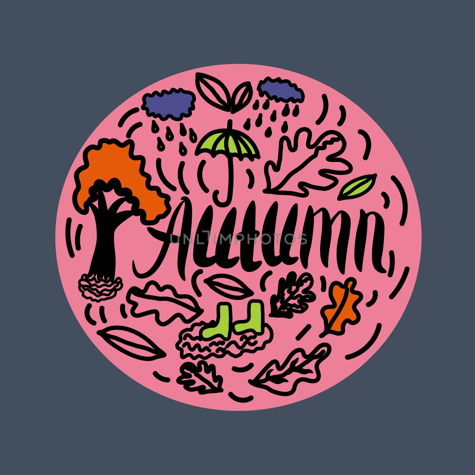 Autumn illustration, hand-drawn objects. 